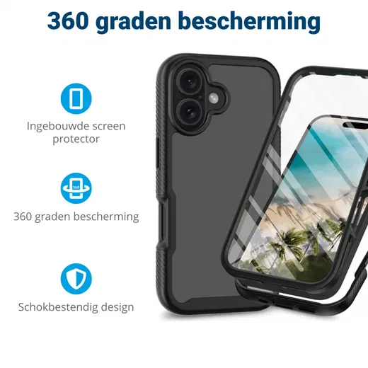 Apple iPhone 16 Plus Hoesje Full Protect 360° Cover Hybride Zwart afbeelding 2