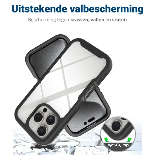 Apple iPhone 16 Pro Hoesje Full Protect 360° Cover Hybride Zwart afbeelding 4
