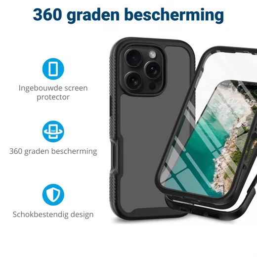 Apple iPhone 16 Pro Max Hoesje Full Protect 360° Cover Hybride Zwart afbeelding 2