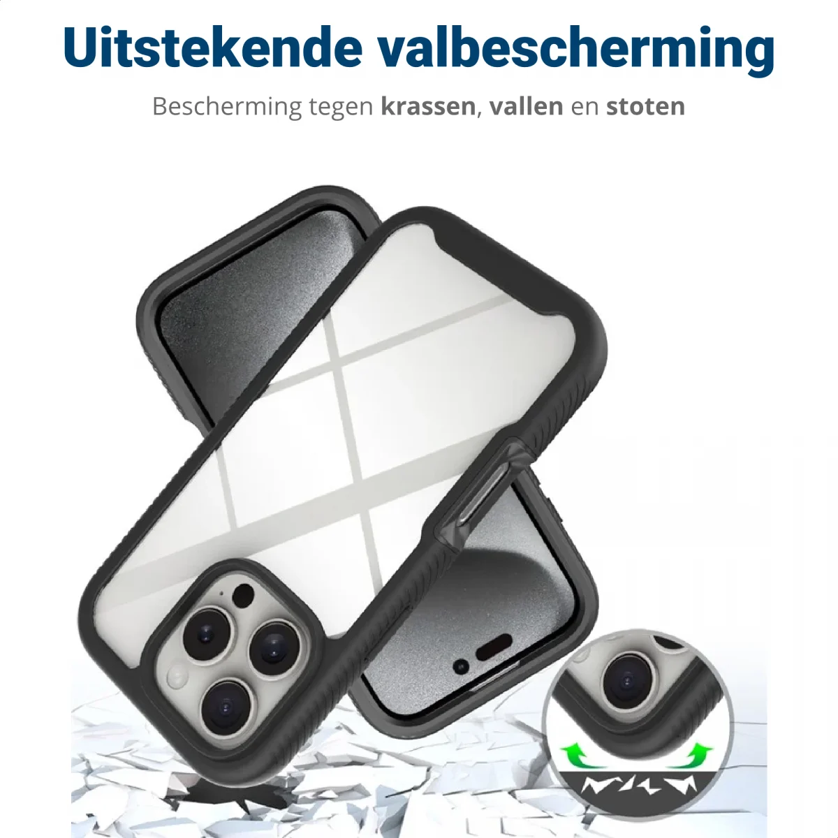 Apple iPhone 16 Pro Max Hoesje Full Protect 360° Cover Hybride Zwart afbeelding 4