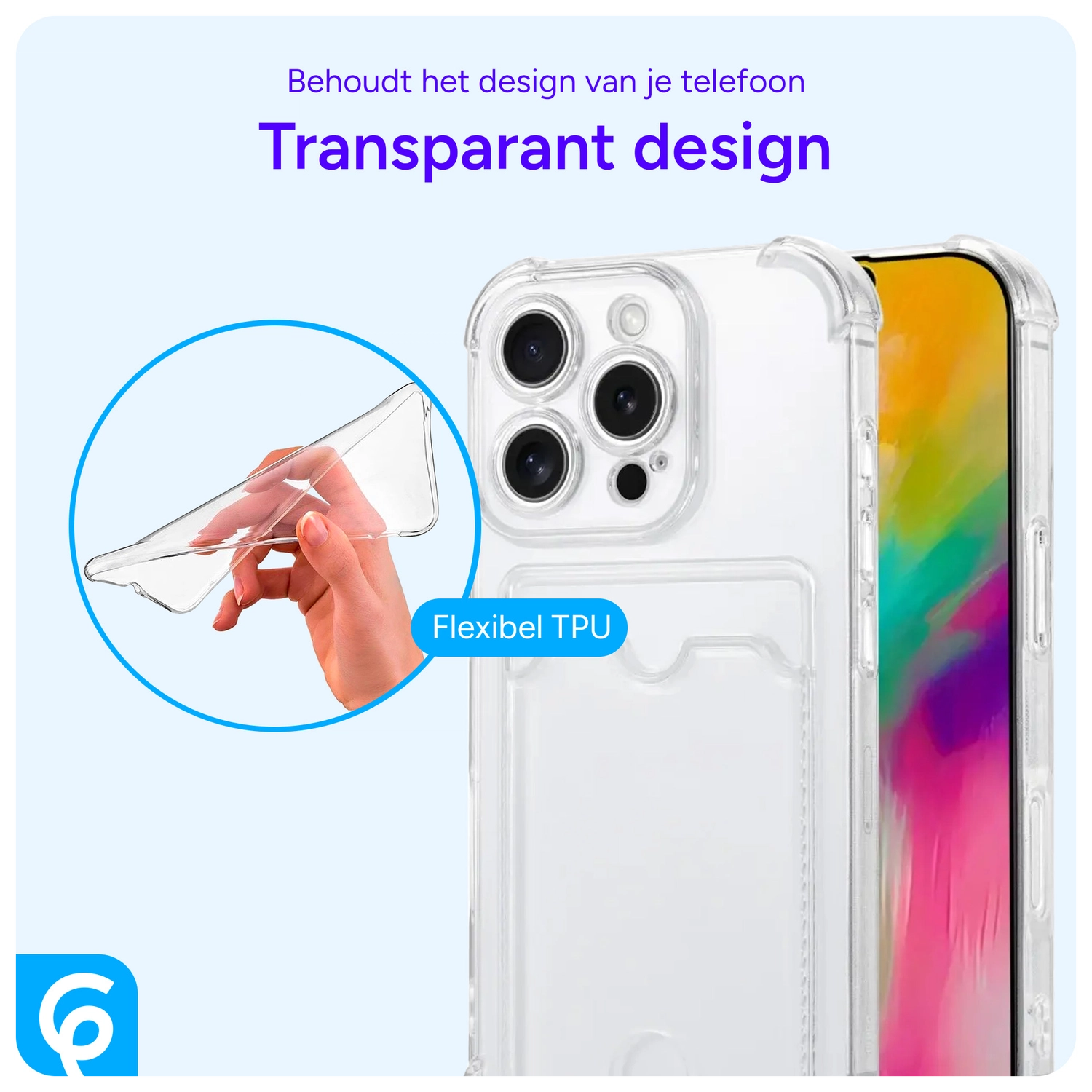 Apple iPhone 16 Pro Hoesje Dun TPU met Pasjeshouder Back Cover Transparant afbeelding 5