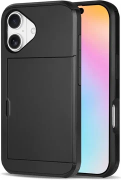 Apple iPhone 16 Hoesje met Slider Kaarthouder Back Cover Zwart