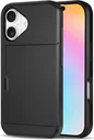 Apple iPhone 16 Hoesje met Slider Kaarthouder Back Cover Zwart