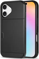 Apple iPhone 16 Hoesje met Slider Kaarthouder Back Cover Zwart afbeelding