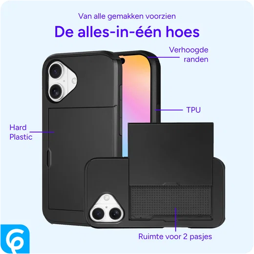 Apple iPhone 16 Hoesje met Slider Kaarthouder Back Cover Zwart afbeelding 10