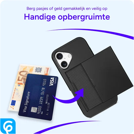 Apple iPhone 16 Hoesje met Slider Kaarthouder Back Cover Zwart afbeelding 11