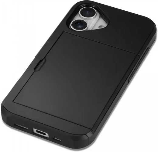 Apple iPhone 16 Hoesje met Slider Kaarthouder Back Cover Zwart afbeelding 14