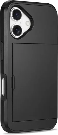 Apple iPhone 16 Hoesje met Slider Kaarthouder Back Cover Zwart afbeelding 16