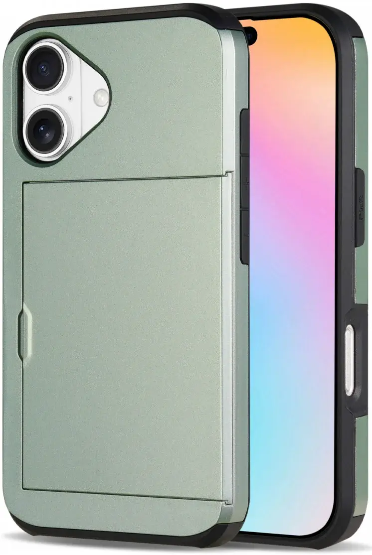 Apple iPhone 16 Hoesje met Slider Kaarthouder Back Cover Groen afbeelding 1