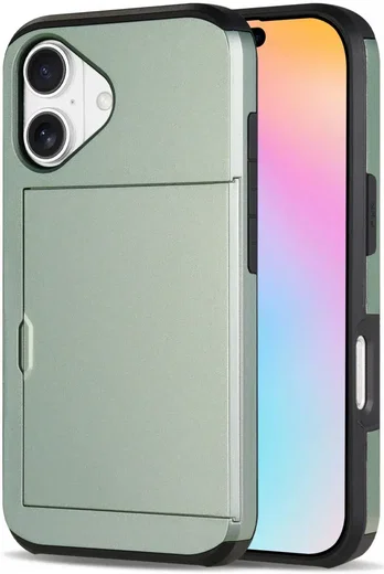 Apple iPhone 16 Hoesje met Slider Kaarthouder Back Cover Groen afbeelding 1
