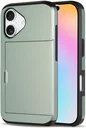 Apple iPhone 16 Hoesje met Slider Kaarthouder Back Cover Groen