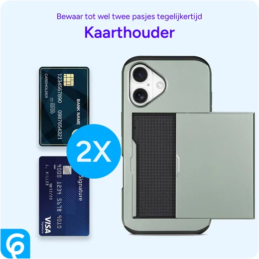 Apple iPhone 16 Hoesje met Slider Kaarthouder Back Cover Groen afbeelding 9