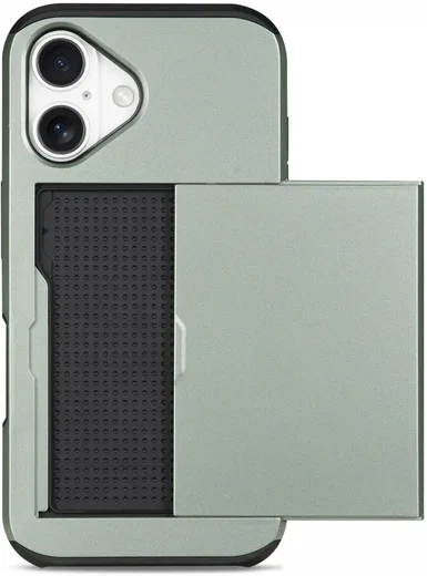 Apple iPhone 16 Hoesje met Slider Kaarthouder Back Cover Groen afbeelding 11