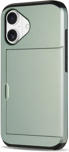 Apple iPhone 16 Hoesje met Slider Kaarthouder Back Cover Groen afbeelding 12