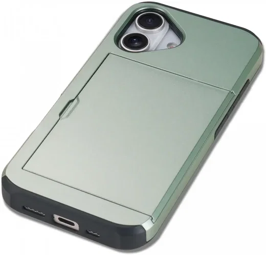 Apple iPhone 16 Hoesje met Slider Kaarthouder Back Cover Groen afbeelding 14