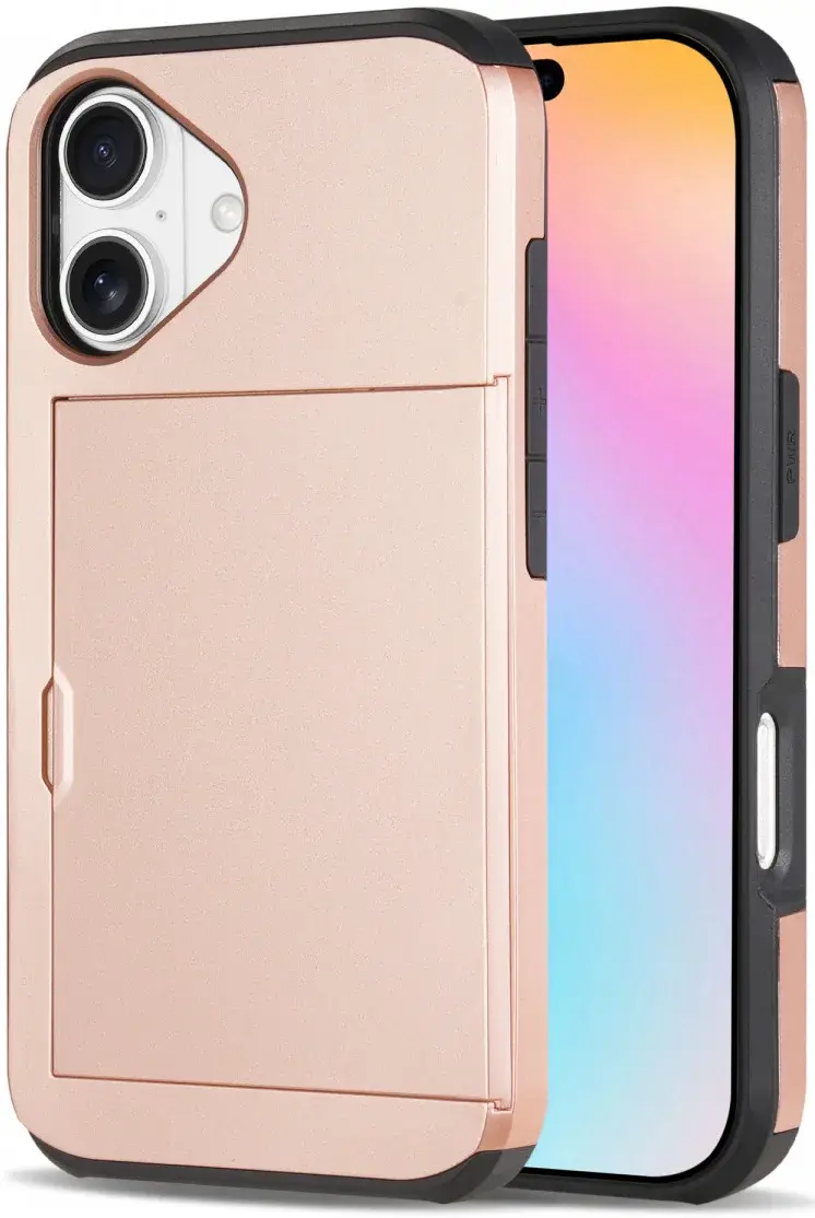 Apple iPhone 16 Hoesje met Slider Kaarthouder Back Cover Roze afbeelding 1