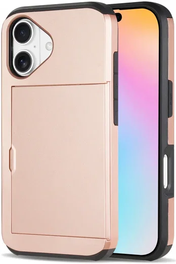 Apple iPhone 16 Hoesje met Slider Kaarthouder Back Cover Roze afbeelding 1