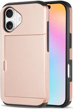 Apple iPhone 16 Hoesje met Slider Kaarthouder Back Cover Roze