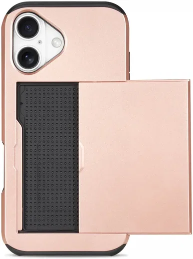 Apple iPhone 16 Hoesje met Slider Kaarthouder Back Cover Roze afbeelding 2