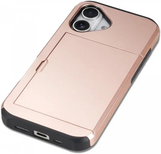 Apple iPhone 16 Hoesje met Slider Kaarthouder Back Cover Roze afbeelding 11