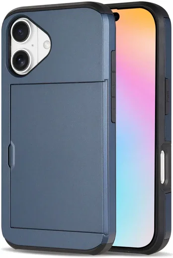 Apple iPhone 16 Hoesje met Slider Kaarthouder Back Cover Blauw afbeelding 1