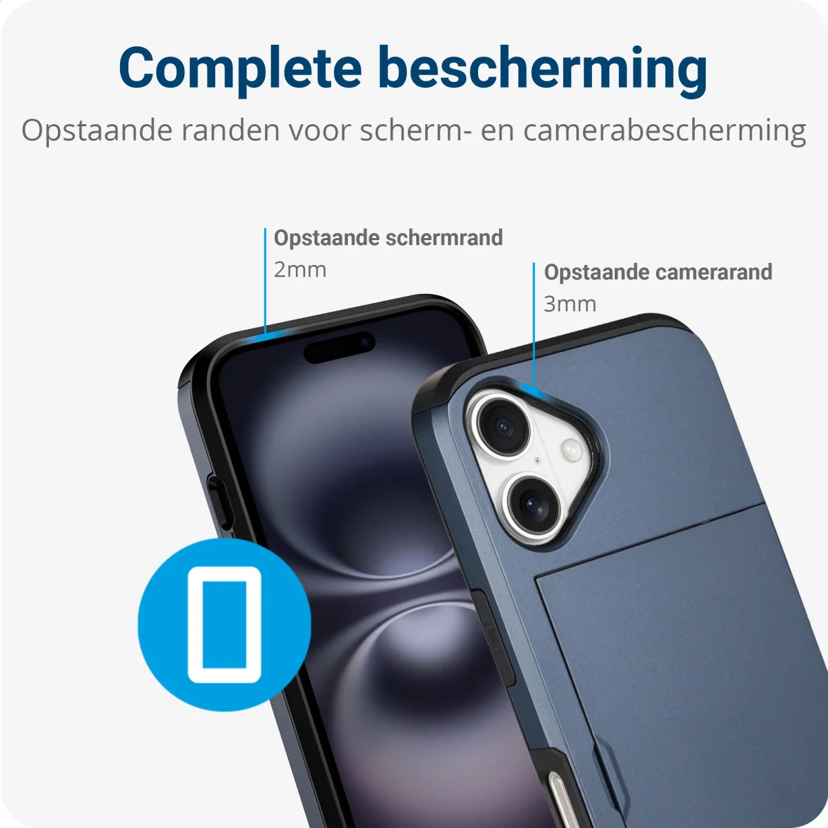 Apple iPhone 16 Hoesje met Slider Kaarthouder Back Cover Blauw afbeelding 6