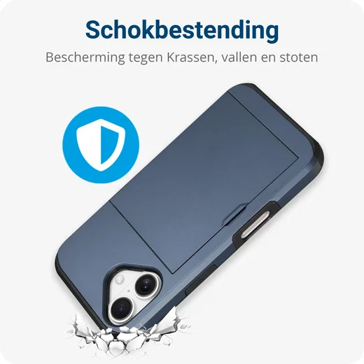 Apple iPhone 16 Hoesje met Slider Kaarthouder Back Cover Blauw afbeelding 8