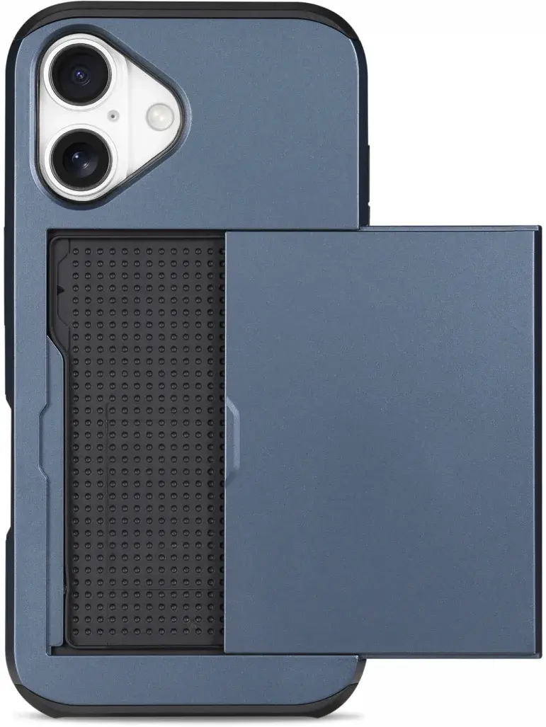 Apple iPhone 16 Hoesje met Slider Kaarthouder Back Cover Blauw afbeelding 2