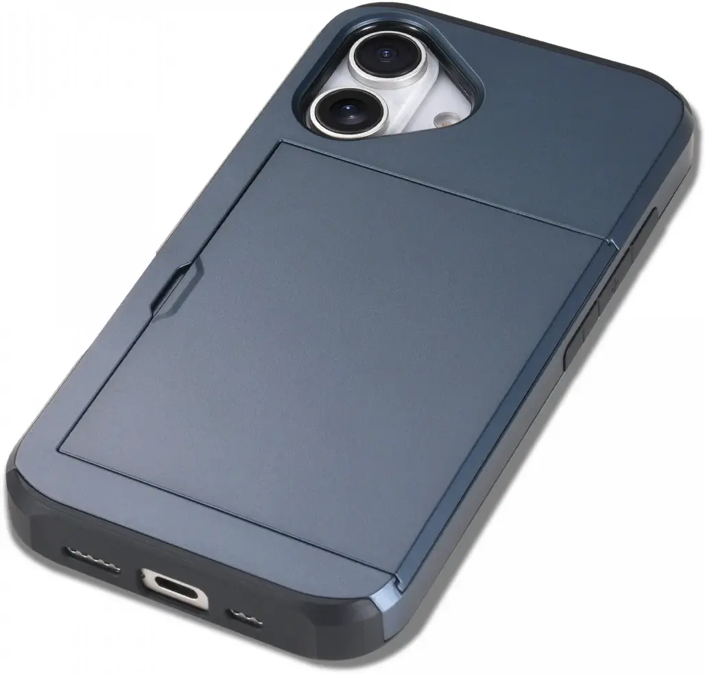 Apple iPhone 16 Hoesje met Slider Kaarthouder Back Cover Blauw afbeelding 11