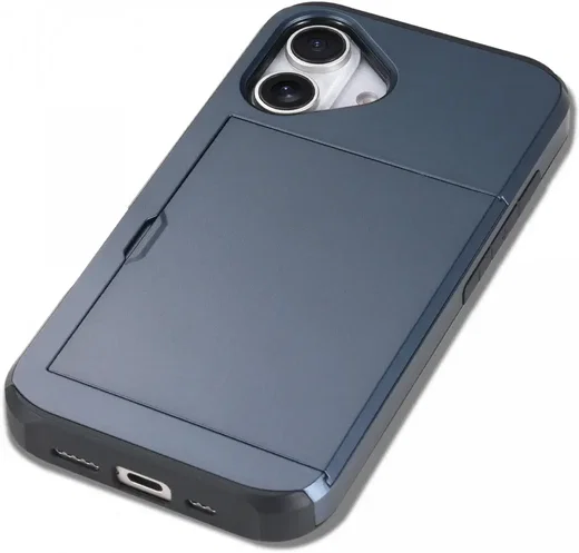 Apple iPhone 16 Hoesje met Slider Kaarthouder Back Cover Blauw afbeelding 11