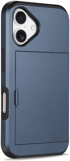 Apple iPhone 16 Hoesje met Slider Kaarthouder Back Cover Blauw afbeelding 13