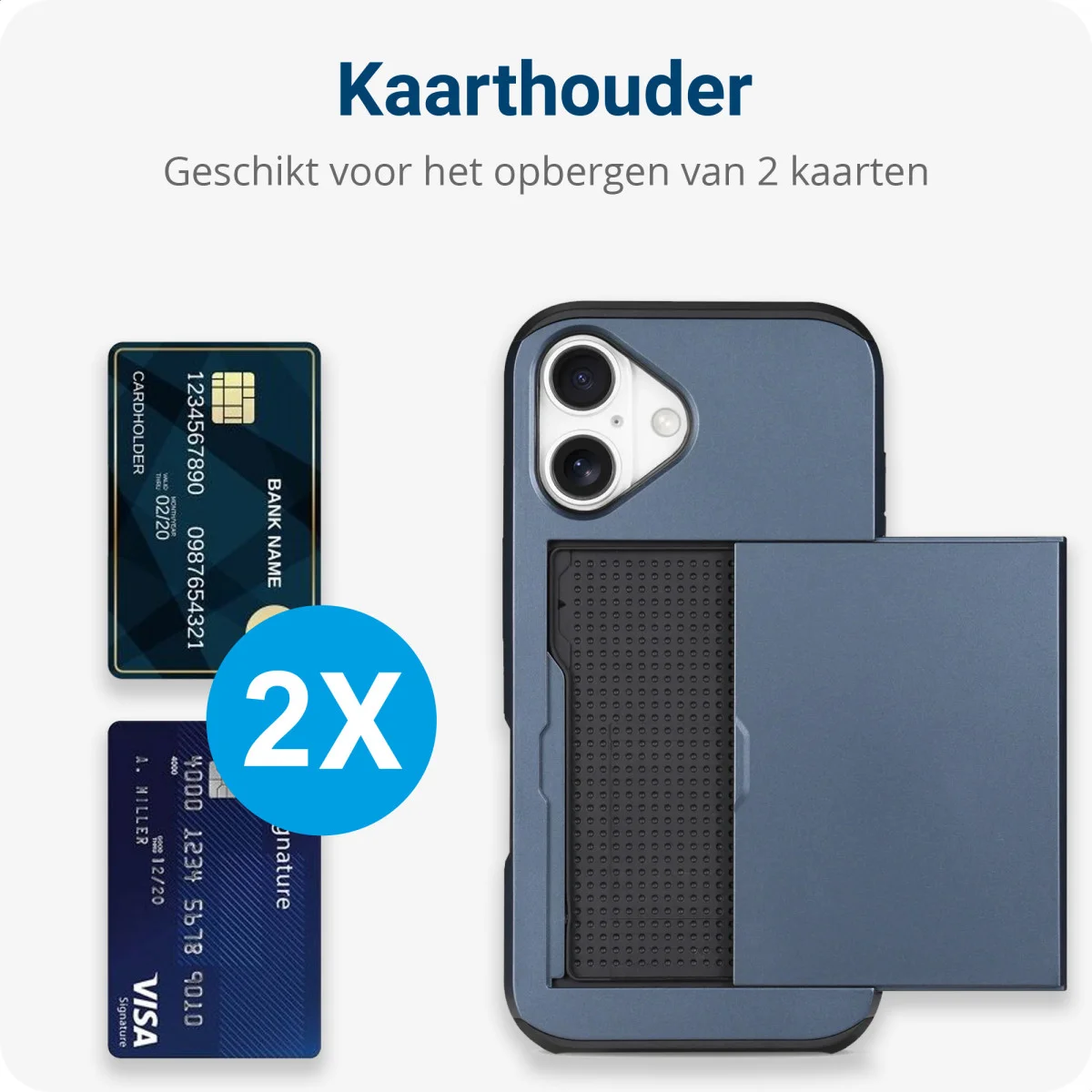Apple iPhone 16 Hoesje met Slider Kaarthouder Back Cover Blauw afbeelding 5