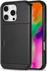 Apple iPhone 16 Pro Hoesje met Slider Kaarthouder Back Cover Zwart afbeelding
