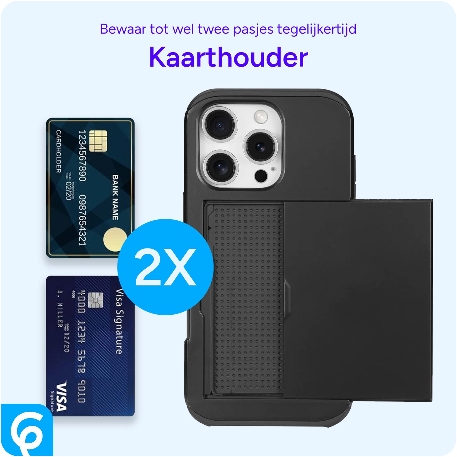 Apple iPhone 16 Pro Hoesje met Slider Kaarthouder Back Cover Zwart afbeelding 5