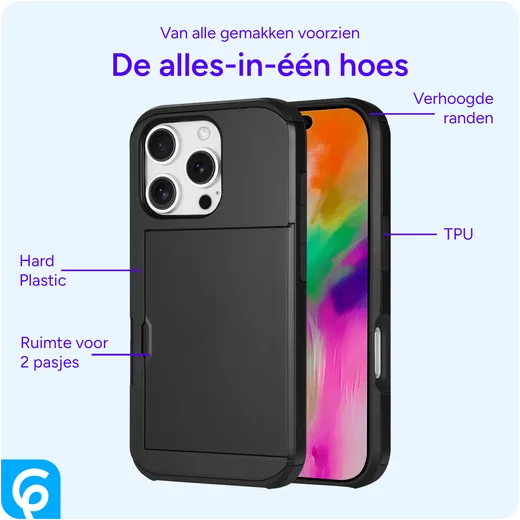 Apple iPhone 16 Pro Hoesje met Slider Kaarthouder Back Cover Zwart afbeelding 6