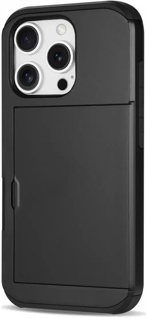 Apple iPhone 16 Pro Hoesje met Slider Kaarthouder Back Cover Zwart afbeelding 13