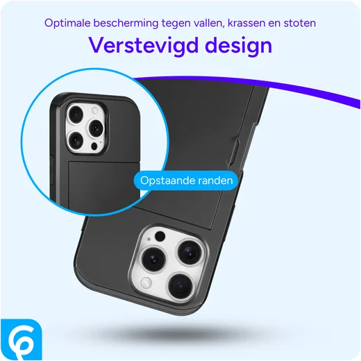 Apple iPhone 16 Pro Hoesje met Slider Kaarthouder Back Cover Zwart afbeelding 2