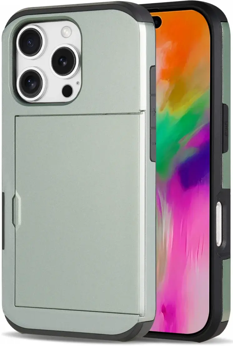 Apple iPhone 16 Pro Hoesje met Slider Kaarthouder Back Cover Groen afbeelding 1