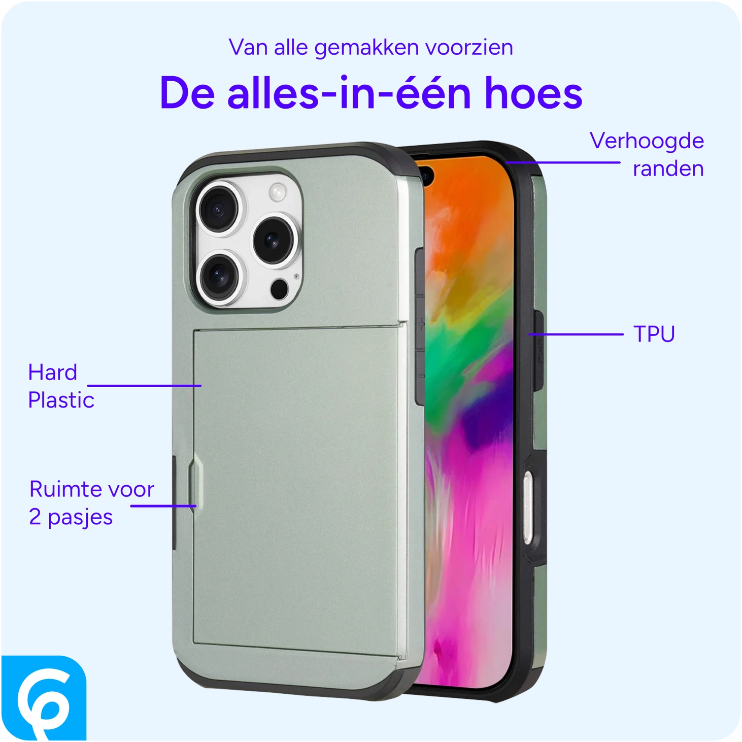 Apple iPhone 16 Pro Hoesje met Slider Kaarthouder Back Cover Groen afbeelding 5