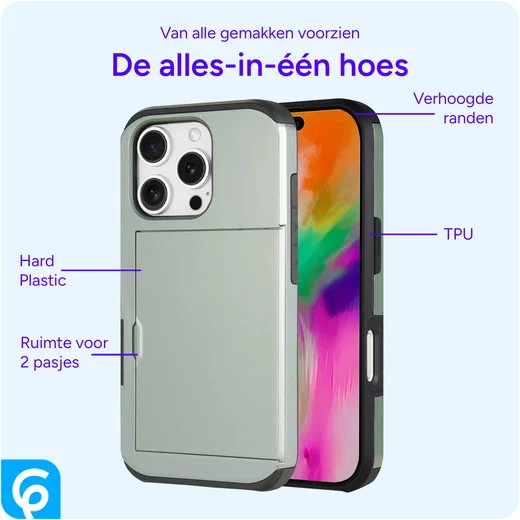 Apple iPhone 16 Pro Hoesje met Slider Kaarthouder Back Cover Groen afbeelding 5