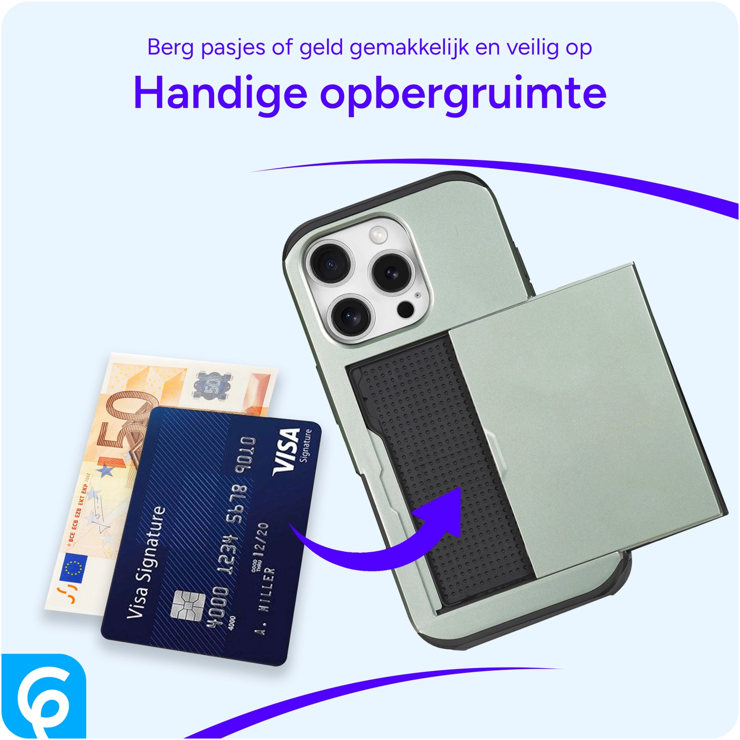 Apple iPhone 16 Pro Hoesje met Slider Kaarthouder Back Cover Groen afbeelding 6