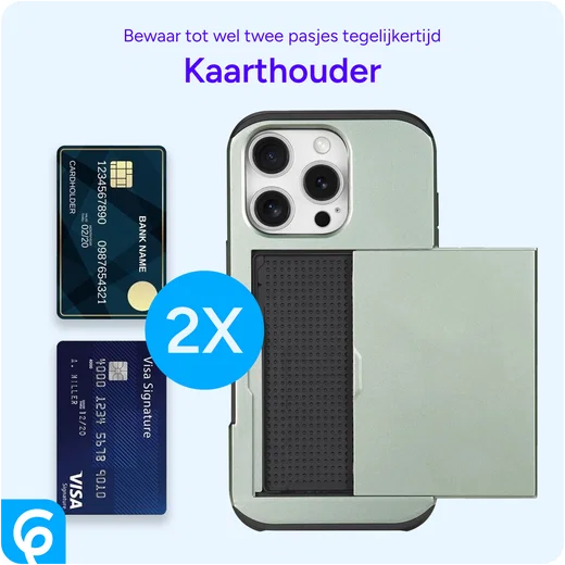 Apple iPhone 16 Pro Hoesje met Slider Kaarthouder Back Cover Groen afbeelding 8