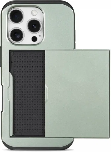 Apple iPhone 16 Pro Hoesje met Slider Kaarthouder Back Cover Groen afbeelding 9