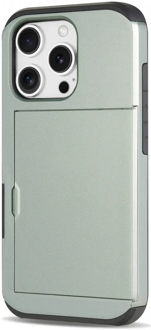 Apple iPhone 16 Pro Hoesje met Slider Kaarthouder Back Cover Groen afbeelding 10