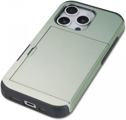 Apple iPhone 16 Pro Hoesje met Slider Kaarthouder Back Cover Groen afbeelding 12