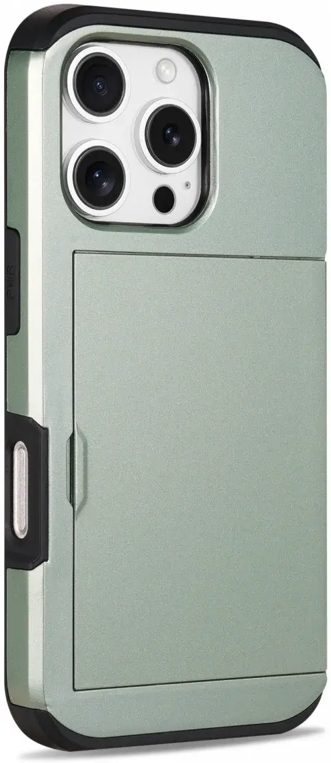 Apple iPhone 16 Pro Hoesje met Slider Kaarthouder Back Cover Groen afbeelding 14