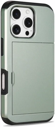 Apple iPhone 16 Pro Hoesje met Slider Kaarthouder Back Cover Groen afbeelding 14