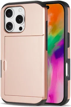 Apple iPhone 16 Pro Hoesje met Slider Kaarthouder Back Cover Roze
