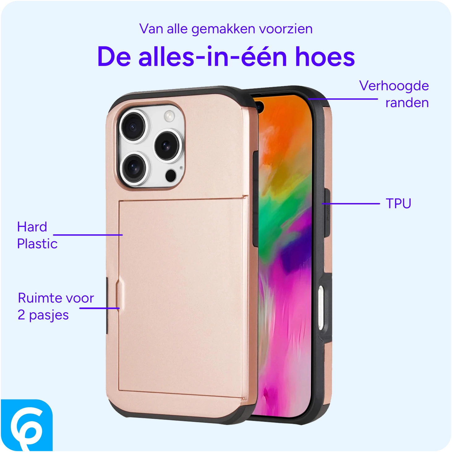 Apple iPhone 16 Pro Hoesje met Slider Kaarthouder Back Cover Roze afbeelding 5