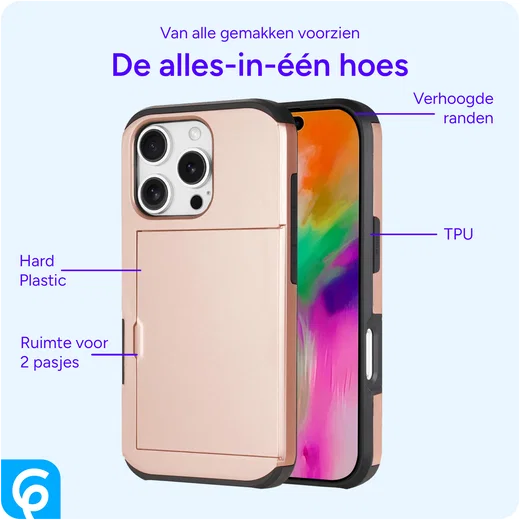 Apple iPhone 16 Pro Hoesje met Slider Kaarthouder Back Cover Roze afbeelding 5